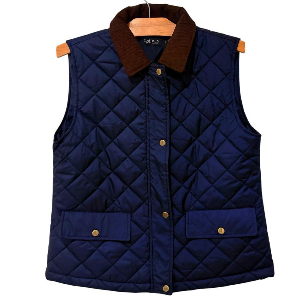 Lauren Ralph Lauren | Quited Vest Navy Zip Pockets Preppy- Size Medium